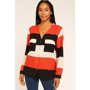 Philosophy Colorblock Stripe Button Up Shirt XL Orange Black Business Casual